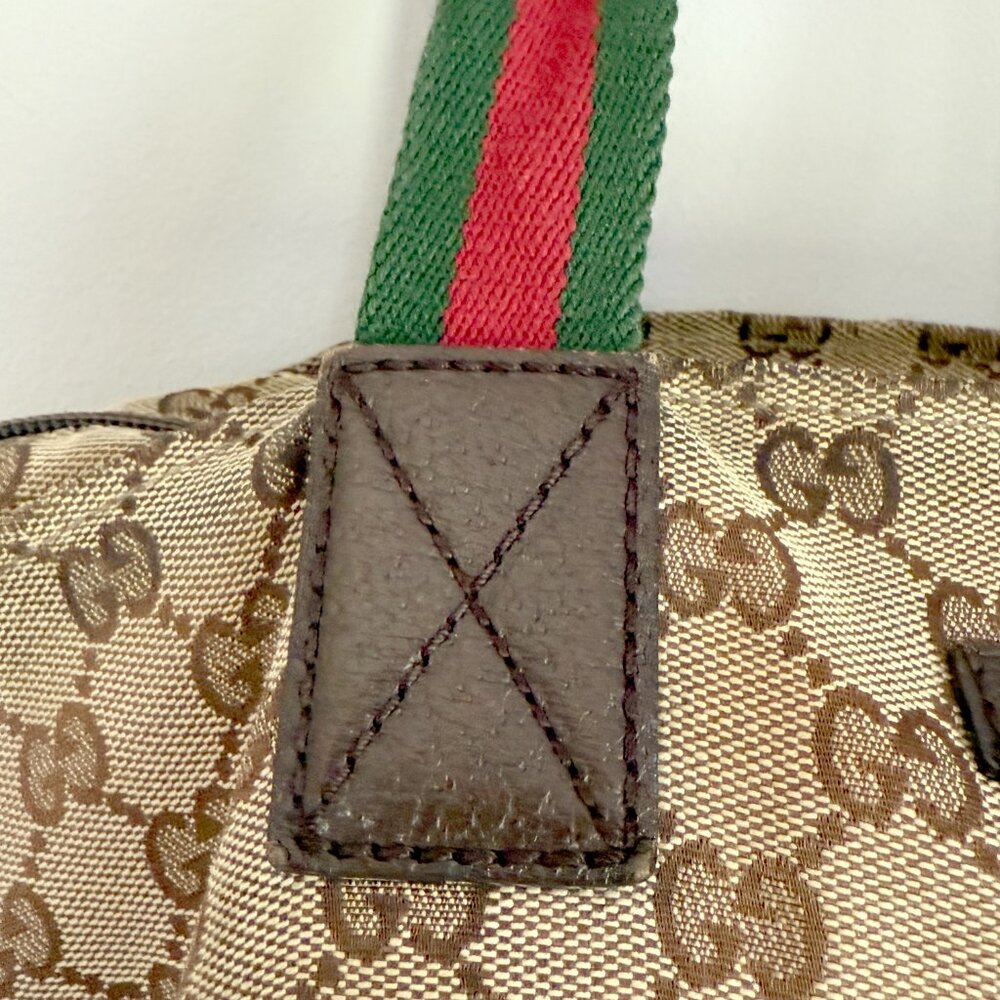 Vintage GUCCI GG Sherry Line Boat Shape Small Tote Handbag Canvas Beige - Picture 7 of 9
